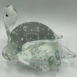 West Elm: Hand Blown Sea Turtle Clear Glass Paperweight with Bullicante Bubbles